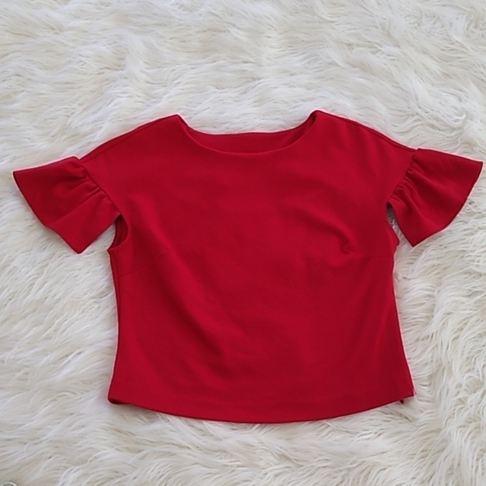 MINAN WONG Red Flutter Sleeve Crop Top - XS